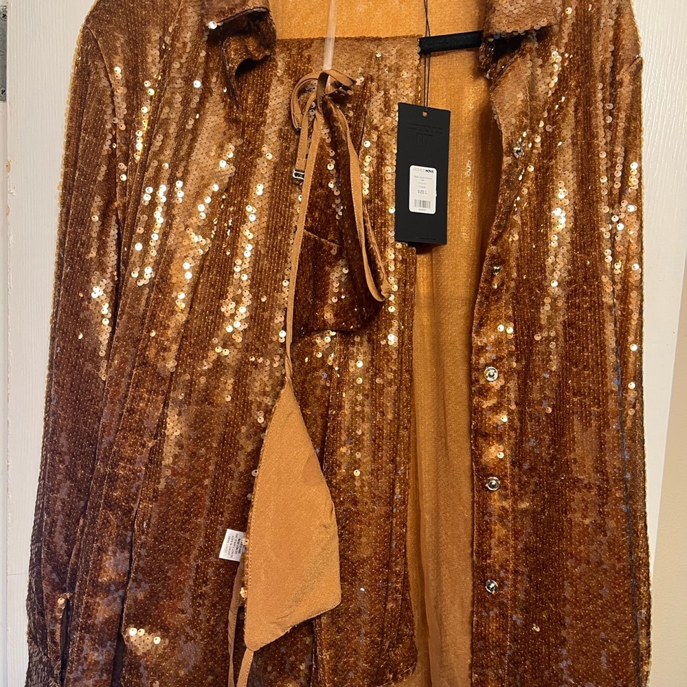 Fashion Nova Glittering  Mable Sequin 3 piece set Cognac color size L